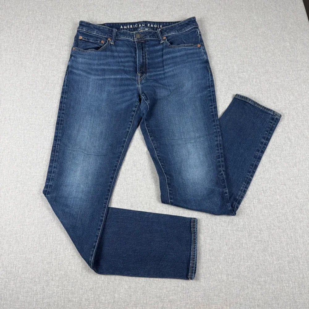 American Eagle Mens Athletic Skinny Jeans Blue 34x36 Tall Distressed Casual